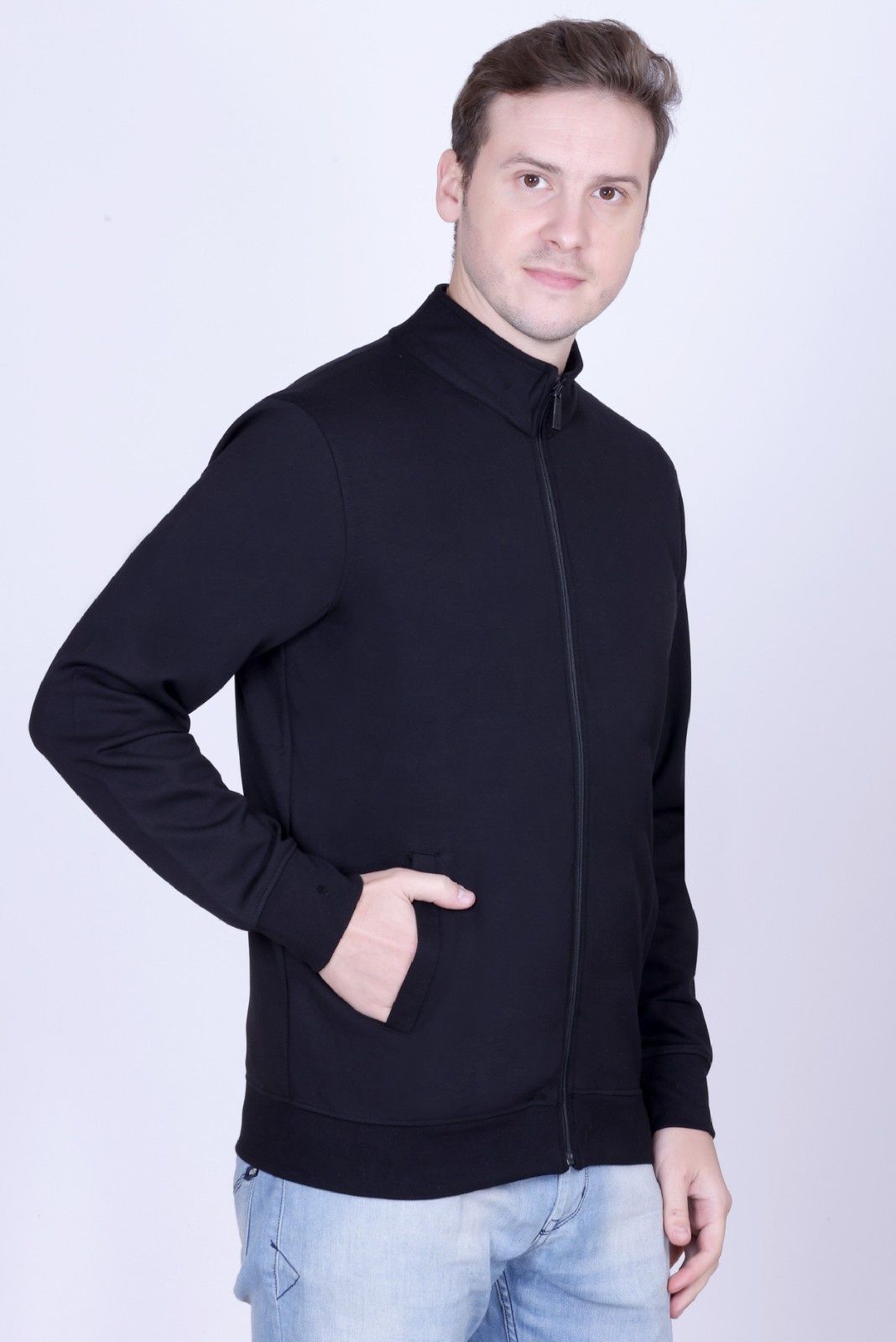 Winbarg Black Solid Stretch Full-Sleeve Jacket
